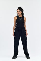 Black Interlock Cargo Trouser