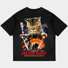 Feline Fury Oversized Black Tee