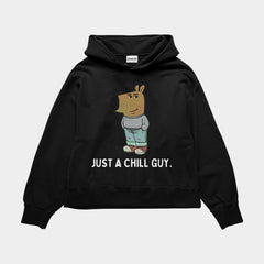 JUST A CHILL GUY Black Oversized Hoodie