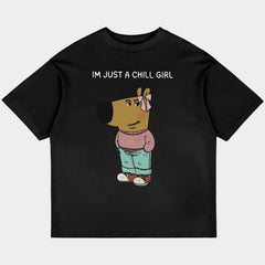 Just a Chill Girl Oversized Black Tee