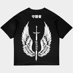 Wings Oversized Black Tee