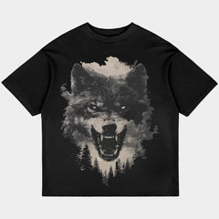 Retro Wolf Oversized Black Tee