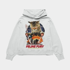 Feline Fury Oversized White Hoodie